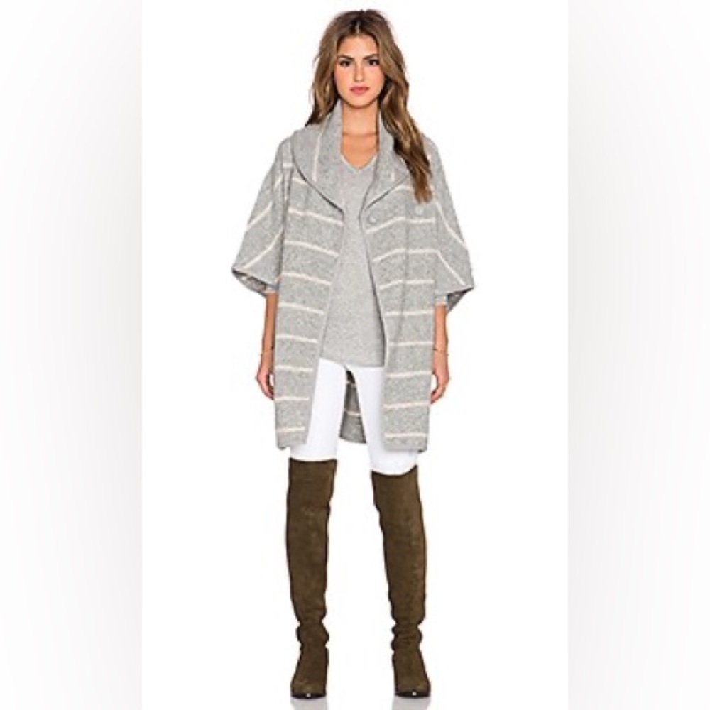Free People Wool Blend Grey and Pink Striped Cape Sz. L
